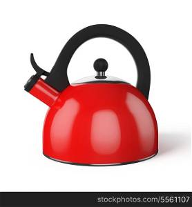 Red stovetop whistling kettle isolated on white background