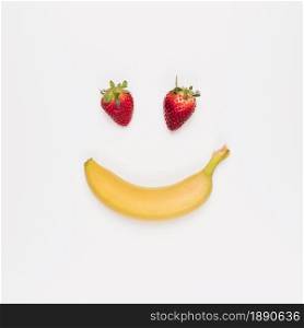 red strawberry yellow banana white background . Resolution and high quality beautiful photo. red strawberry yellow banana white background . High quality and resolution beautiful photo concept