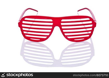 Red striped sunglasses isolated on white