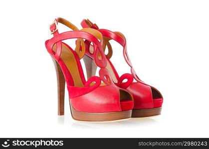 Red stylish woman shoes isolated on the white