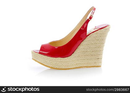 Red stylish woman shoes isolated on the white