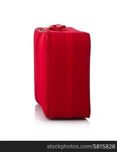 Red suitcase isolated on the white background