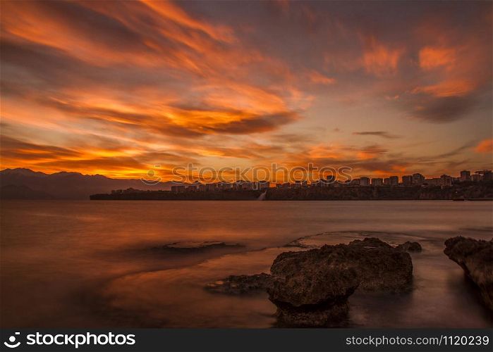Red sunset on Antalya Coast