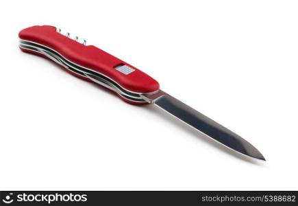 Red swiss army folding knife isolated on white