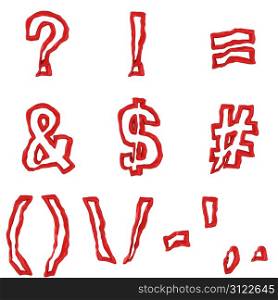Red symbols and punctuation signs isolated on the white background