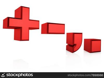 Red symbols isolated on white background. 3d render