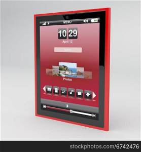 Red tablet pc on gray background