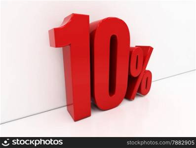 Red ten percent off. Discount 10. 3D illustration