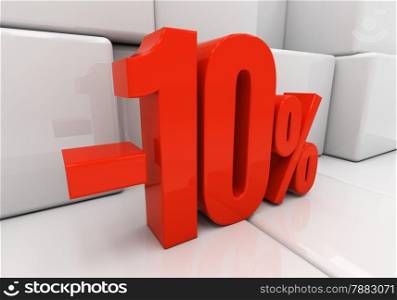 Red ten percent off. Discount 10. 3D illustration