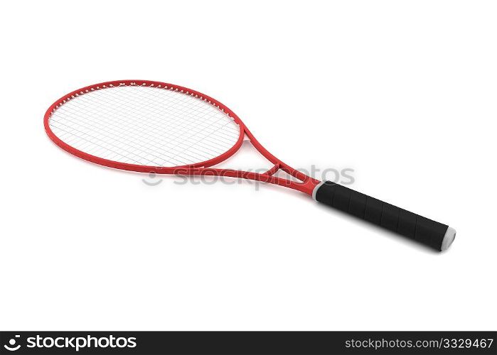 red tennis racket isolated on white background