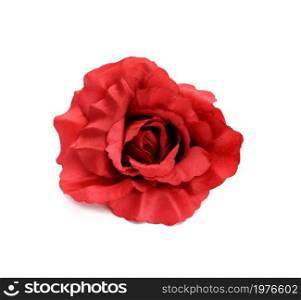 red textile rose for decoration isolated on white background