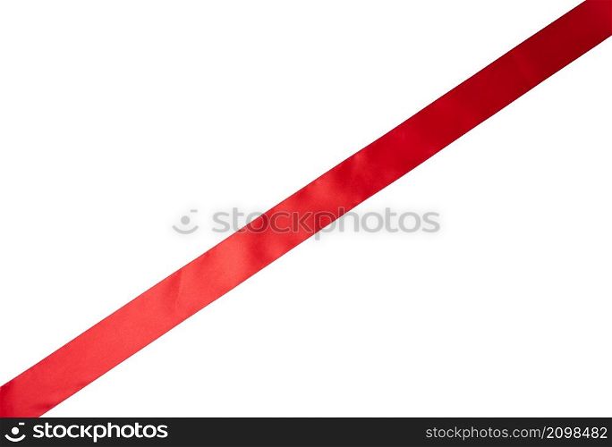 red textile silk ribbon isolated on white background. Decor for packaging