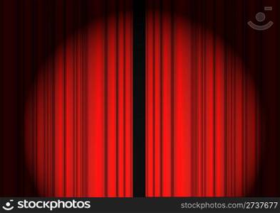 Red Theater . Closed Red Theater Curtain With Lightbeam