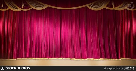Red Theater Curtain with gold tassels