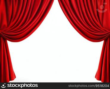Red Theatre Curtain Displayed Isolated on White Background. Generative ai. High quality illustration. Red Theatre Curtain Displayed Isolated on White Background. Generative ai