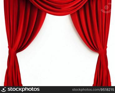 Red Theatre Curtain Displayed Isolated on White Background. Generative ai. High quality illustration. Red Theatre Curtain Displayed Isolated on White Background. Generative ai