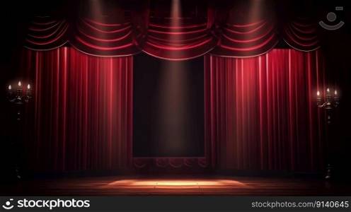 Red Theatre Curtains Illustration Generative AI  