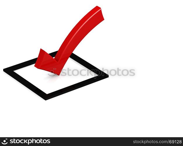 Red tick in the black square box, 3D rendering