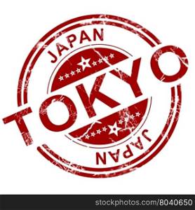 Red Tokyo stamp with white background, 3D rendering