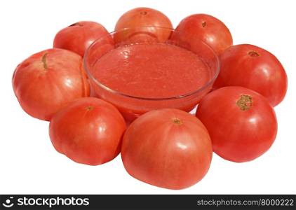 Red tomato and tomato sauce in a glass bowl
