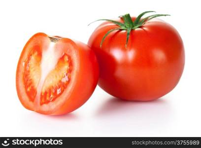 Red tomato vegetable on white background. Macro shot composition