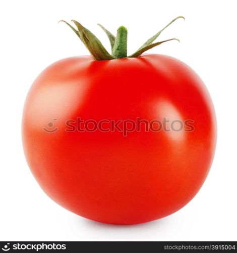 Red tomato with green handle isolated on white background
