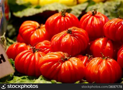 Red tomatoes at the la Boqueria market in Barcelona.