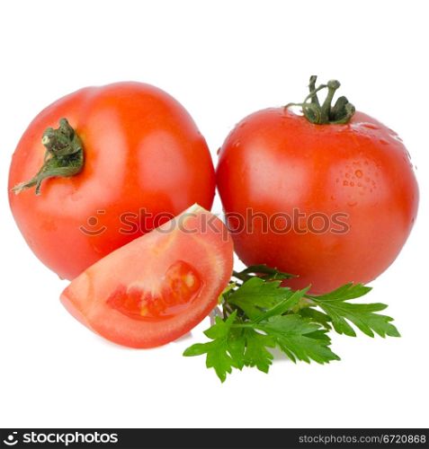 Red tomatoes isolated on white background.