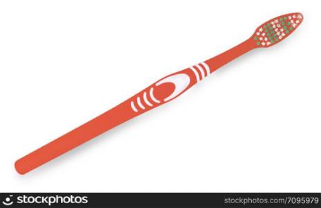 Red toothbrush isolated on white top view