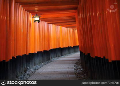 Red Tori Gate at Fushimi Inari Shrine in Kyoto, Japan , selective focus with soft focus