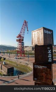Red Tower crane at the Bilbao Maritime Museum, BBK, Spain