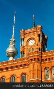 Red townhall and TV tower. view of the Red townhall and TV tower in Berlin