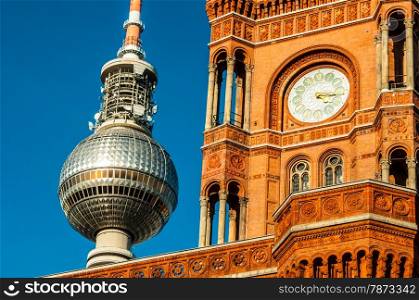 Red townhall and TV tower. view of the Red townhall and TV tower in Berlin