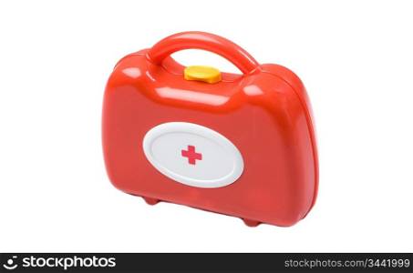Red toy medical kit isolated on white