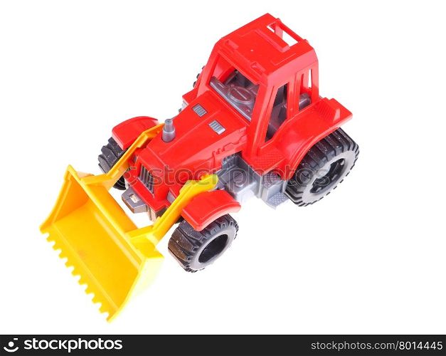 red toy tractor on a white background