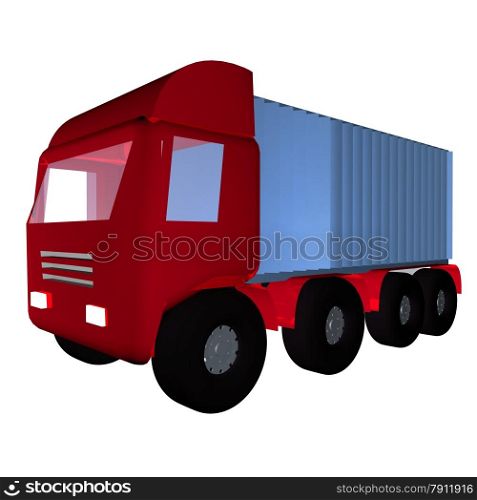 Red truck isolated over white background, square image, 3d render