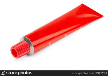 Red tube of ointment isolated on white