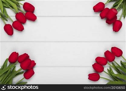 red tulips frame with copy space