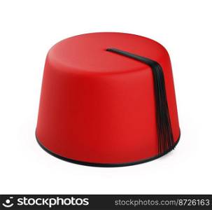 Red Turkish fez on white background