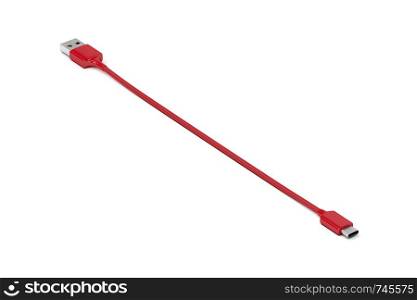 Red usb-c to usb-a cable on white background