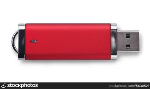 Red USB memory stick isolated on white