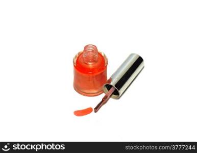 Red varnish bottle with a brush