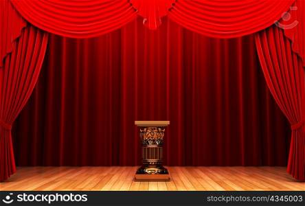 Red velvet curtain and Pedestal made in 3d