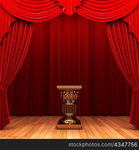 Red velvet curtain and Pedestal made in 3d