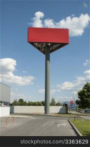 Red very big billboard on blue sky bacjground