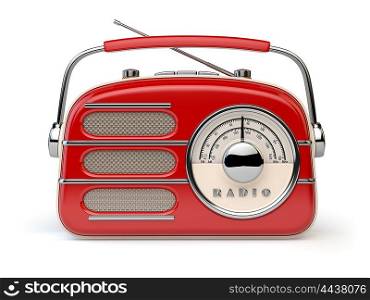 Red vintage retro radio receiver isolated on white. 3d illustration