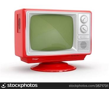 Red vintage retro tv on white background. 3d