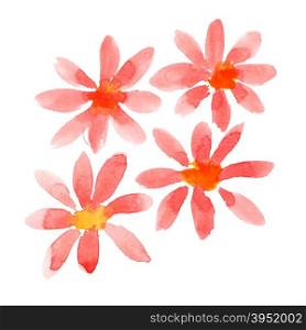 Red watercolor flowers isolated over the white background