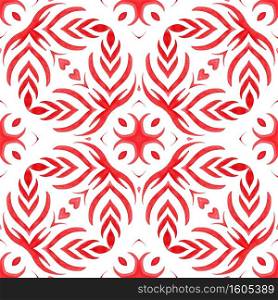 Red Watercolor handdrawn seamless geometric pattern tile design surface. Red Watercolor handdrawn seamless geometric pattern tile design surface wth calligraphic elements