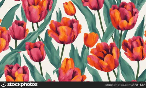 Red watercolor tulips seamless pattern,AI Generated